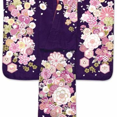 画像3: “式部浪漫 & 京都室町st. コラボ企画” 七五三 着物 7歳 女の子 絵羽柄の四つ身の着物(合繊) 襦袢付き【紫、橘】