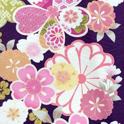 画像4: “式部浪漫 & 京都室町st. コラボ企画” 七五三 着物 7歳 女の子 絵羽柄の四つ身の着物(合繊) 襦袢付き【紫、橘】