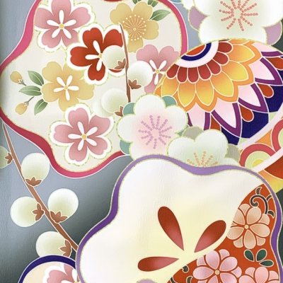 画像5: 七五三 着物 7歳 女の子 式部浪漫ブランド 絵羽柄の着物 四つ身 子供振袖  合繊 襦袢付き【グレー系、梅】