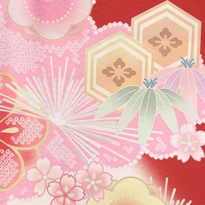 画像3: 七五三 着物 7歳 女の子 2025年新作 式部浪漫ブランド 絵羽柄の着物 四つ身 子供振袖 単品 合繊【赤、鞠梅】