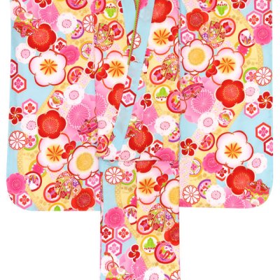 画像2: 七五三 着物 7歳 女の子 ”式部浪漫”ブランド 総柄(小紋柄)の着物 合繊【水色、梅】