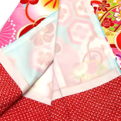 画像4: 七五三 着物 7歳 女の子 ”式部浪漫”ブランド 総柄(小紋柄)の着物 合繊【水色、梅】