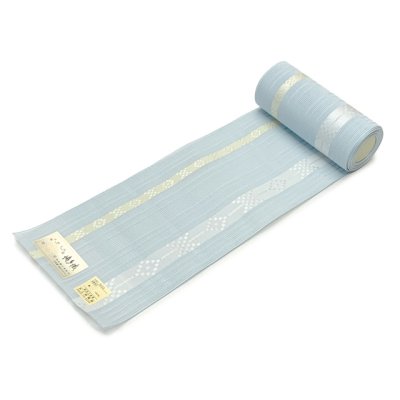 画像2: 紗の半幅帯 本場筑前 博多織 正絹 細帯 夏用の着物や浴衣に【水色、絣風】