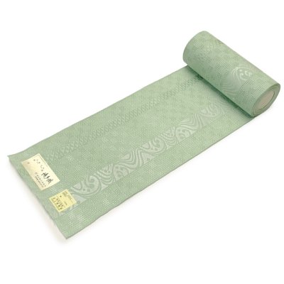 画像2: 紗の半幅帯 本場筑前 博多織 正絹 細帯 夏用の着物や浴衣に【薄黄緑、流水】