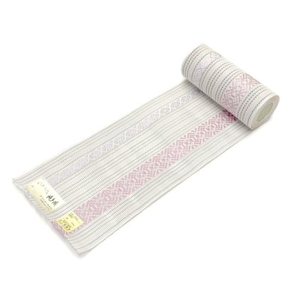 画像2: 紗の半幅帯 本場筑前 博多織 正絹 細帯 夏用の着物や浴衣に【生成り、献上柄】