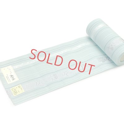 画像2: 紗の半幅帯 本場筑前 博多織 正絹 細帯 夏用の着物や浴衣に【ミントグリーン、なでしこ柄】