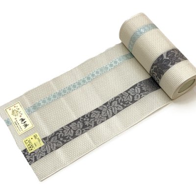 画像2: 紗の半幅帯 本場筑前 博多織 正絹 細帯 夏用の着物や浴衣に【生成り、葡萄】