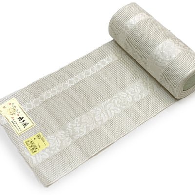 画像2: 紗の半幅帯 本場筑前 博多織 正絹 細帯 夏用の着物や浴衣に【生成りｘ白、葡萄】