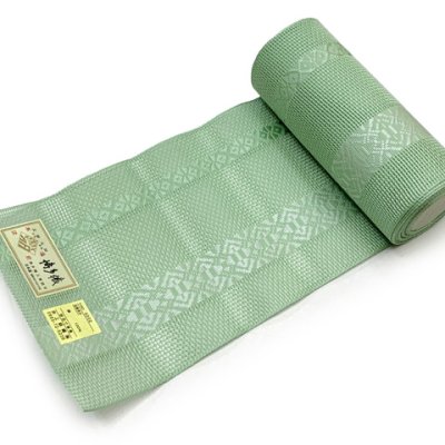 画像2: 紗の半幅帯 本場筑前 博多織 正絹 細帯 夏用の着物や浴衣に【ライムグリーン系、献上】