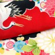 画像6: 卒業式の着物 小紋柄の二尺袖 単品 ショート丈 フリーサイズ【赤ｘ黒、雲に鶴】 (6)