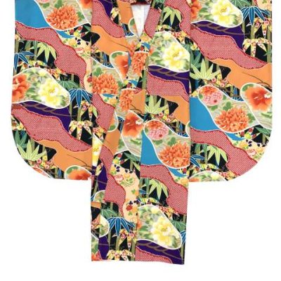 画像4: 卒業式の着物 小紋柄の二尺袖 単品 ショート丈 フリーサイズ【黒系、松竹に菊】