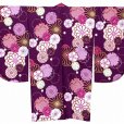 画像2: 卒業式 袴 セット 二尺袖着物 ショート丈 無地袴 2点セット 合繊【紫、菊と桜・雪輪】 (2)