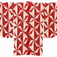 画像5: 卒業式の着物 小紋柄の二尺袖 単品 ショート丈 フリーサイズ【生成りｘ赤、麻の葉】 (5)