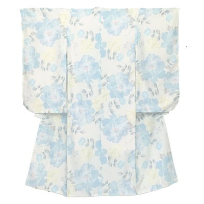 画像2: 七五三 7歳 女の子用 小紋柄 四つ身の着物と結び帯 他 フルセット【白系、薄青芍薬】