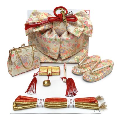 画像6: 七五三 7歳 女の子用 小紋柄 四つ身の着物と結び帯 他 フルセット【白系、薄青芍薬】