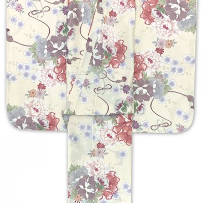 画像3: 七五三 7歳 女の子用 小紋柄 四つ身の着物と結び帯 他 フルセット【クリーム、ピンク牡丹】