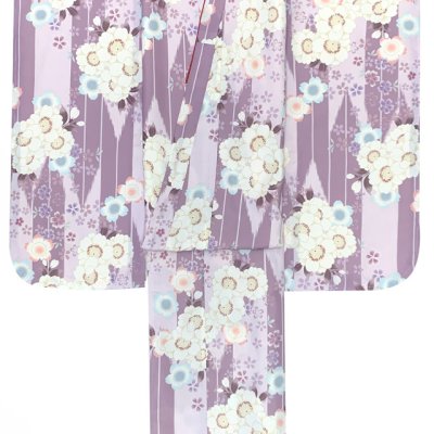 画像3: 七五三 着物 2025年新作 7歳 女の子用 小紋柄 四つ身 単品 子供着物(合繊) 襦袢付き【薄紫系、矢羽に桜】