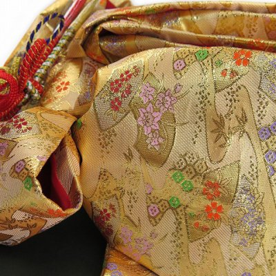 画像7: 七五三 着物 女の子 フルセット 総柄の女の子用 子供着物 結び帯コーデセット(合繊)【紺地、雲どりに鞠・菊】