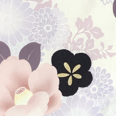 画像4: 七五三 着物 2025年新作 7歳 女の子用 小紋柄 四つ身 単品 子供着物(合繊) 襦袢付き【生成り系、ピンク椿・紫菊】