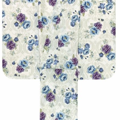 画像3: 七五三 着物 2025年新作 7歳 女の子用 小紋柄 四つ身 単品 子供着物(合繊) 襦袢付き【生成り系、クラシカルモダンローズ】