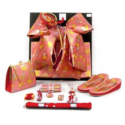 画像6: 七五三 着物 女の子 フルセット 総柄の女の子用 子供着物 結び帯コーデセット(合繊)【クリーム系、古典柄 鞠と牡丹】