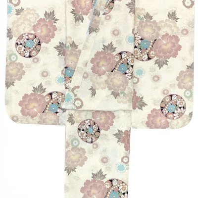 画像3: 七五三 7歳 女の子用 小紋柄 四つ身の着物と結び帯 他 フルセット【クリーム系、古典柄 鞠と牡丹】