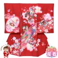 お宮参り 着物 女の子 赤ちゃんのお祝い着 産着 初着 正絹 襦袢付き【赤、御所車】