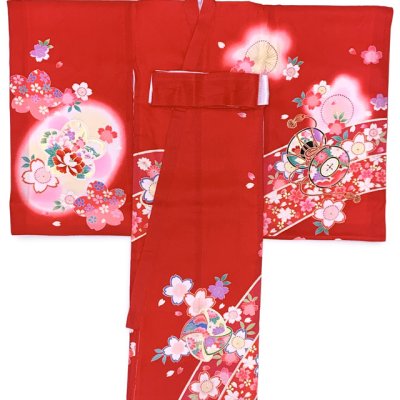 画像2: お宮参り 着物 女の子 赤ちゃんのお祝い着 産着 初着 正絹 襦袢付き【赤、御所車】