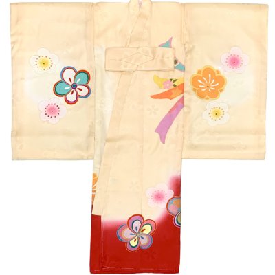 画像2: お宮参り 着物 女の子 赤ちゃんのお祝い着 日本製 友禅 産着 初着 正絹 襦袢付き【クリーム、ねじ梅】