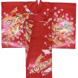 画像2: お宮参り 着物 女の子 赤ちゃんのお祝い着 日本製 産着 初着 正絹 襦袢付き【赤、束ね熨斗】