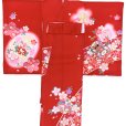 画像2: 【少し訳あり】 お宮参り 着物 女の子  赤ちゃんのお祝い着 産着 初着 正絹 襦袢付き【赤、桜と花車】