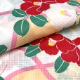 画像4: 女の子浴衣 へこ帯セット 90サイズ こども浴衣 絞り染め兵児帯 セット【黄色系、椿】