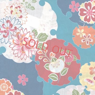 画像2: 子供浴衣  女の子 かわいい柄の浴衣 90サイズ　(1-2歳向け)【青系、雪輪と菊】