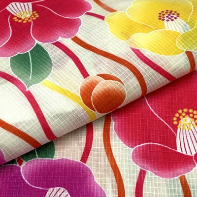 画像4: 女の子浴衣 へこ帯セット 90サイズ こども浴衣 絞り染め兵児帯 セット【生成り地、よろけ縞に椿】