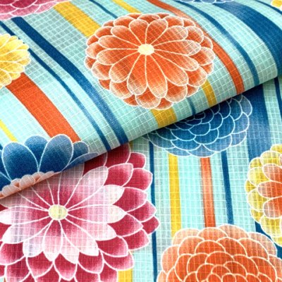 画像4: 女の子浴衣 へこ帯セット 90サイズ こども浴衣 絞り染め兵児帯 セット【水色、ストライプに万寿菊】