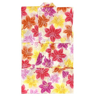 画像2: 女の子浴衣 へこ帯セット 90サイズ こども浴衣 絞り染め兵児帯 セット【生成り、百合】