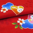 画像4: 子供浴衣 変り織りの女の子浴衣 100サイズ【赤、ハートとうさぎ】 (4)