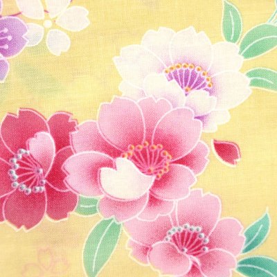 画像3: 子供浴衣 女の子 こども キッズ 子供浴衣 110cm【黄色、八重桜】