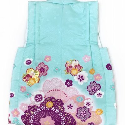 画像2: 被布コート 単品 七五三 3歳 女の子 日本製 絵羽付け 被布着 合繊【水色、桜と鞠】