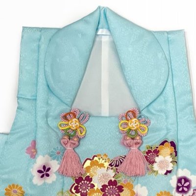 画像3: 被布コート 単品 七五三 3歳 女の子 日本製 絵羽付け 被布着 合繊【水色、桜と鞠】
