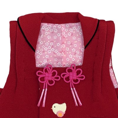 画像3: 七五三 三歳 女の子 被布セット 正絹被布コート 草履 巾着 足袋 4点コーデセット【赤、ひよこ車・うさぎ】