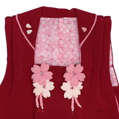 画像2: 被布コート ３歳女の子用 正絹 ちりめん生地 被布コート(単品)【赤、さくら】