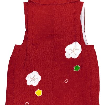 画像5: 七五三 三歳 女の子 被布セット 正絹被布コート 草履 巾着 足袋 4点コーデセット【赤、梅】