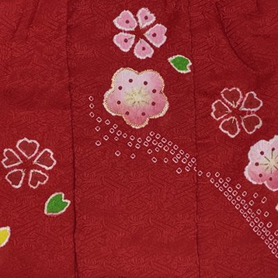 画像4: 七五三 三歳 女の子 被布セット 正絹被布コート 草履 巾着 足袋 4点コーデセット【赤、梅桜】