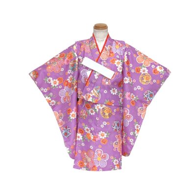 画像2: 【在庫処分セール！】七五三 3歳 着物 女の子 身上げ・肩揚げ加工済み 襦袢付き 三つ身の着物 単品【薄紫、花柄】