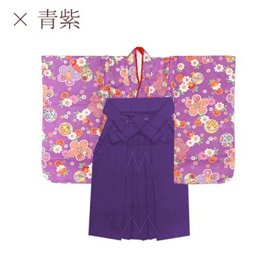 画像6: 女の子 袴セット 3歳 女の子 合繊 三つ身の着物(揚げ加工済)＆無地袴フルセット【紫の着物ｘえらべる袴５色】