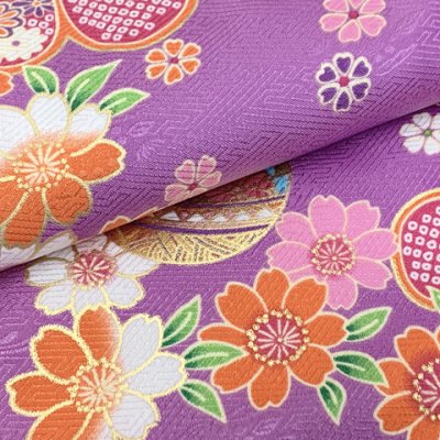 画像7: 七五三 着物 3歳 女の子 フルセット 古典柄の着物 鹿の子柄の被布コートセット【赤鹿の子ｘ紫古典柄】