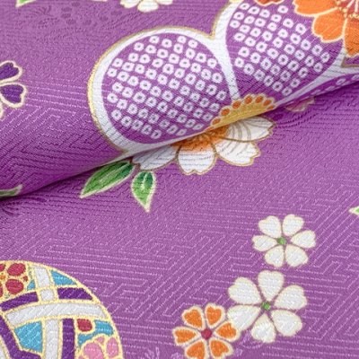 画像7: 七五三 3歳 着物 セット 女の子 被布セット 古典柄の着物 被布コートセット【紫ぼかし、花柄】