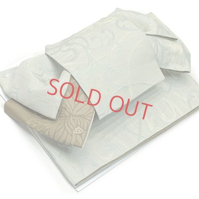 画像2: 半幅帯 作り帯 リボン返し結び帯 合繊【白緑系、唐草紋】