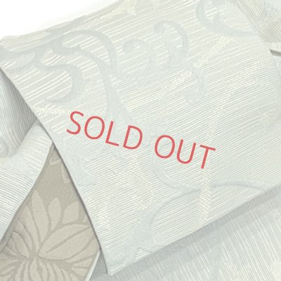 画像3: 半幅帯 作り帯 リボン返し結び帯 合繊【白緑系、唐草紋】